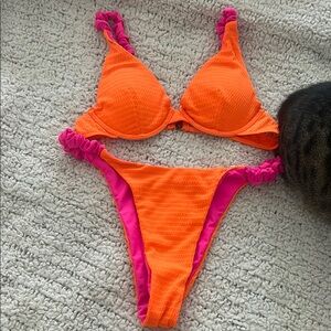 Vibrant Orange and Pink Bikini Set